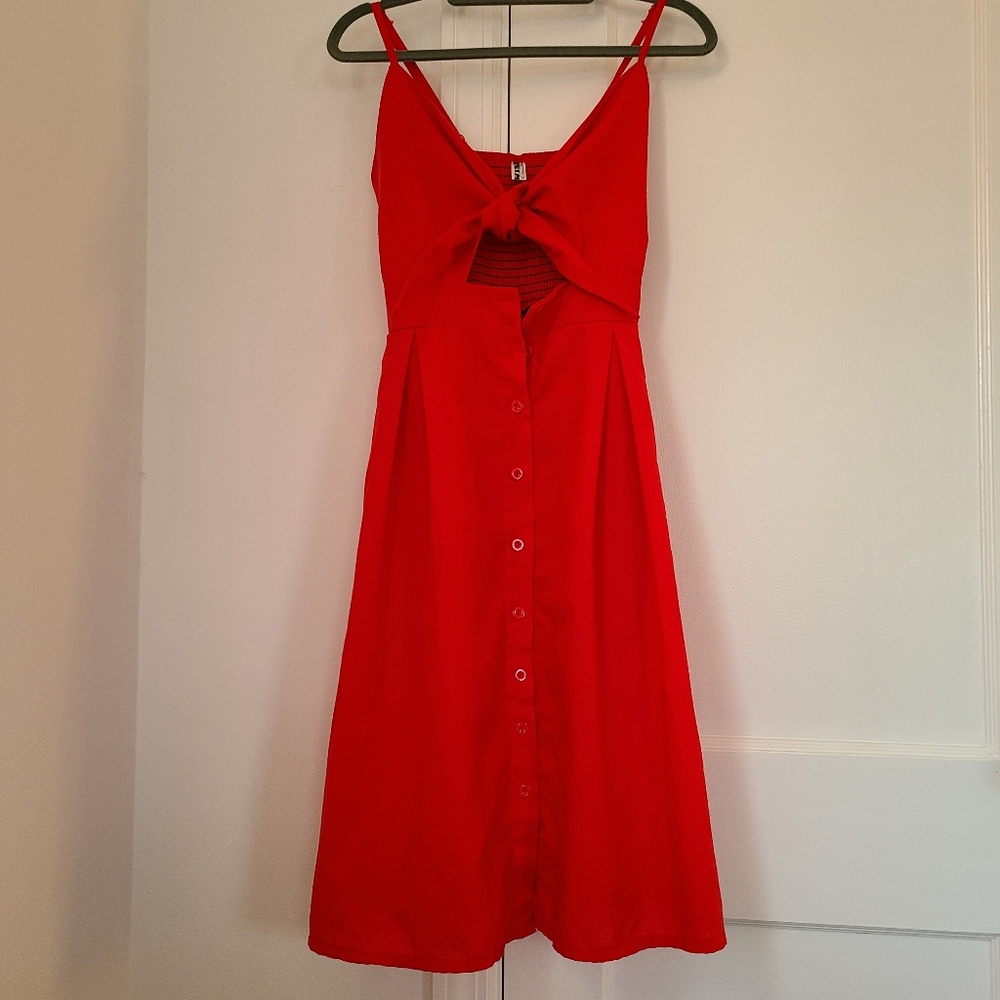 Women Dress Tie Front V-Neck Spaghetti Strap Button Down small - Picture 7 of 12